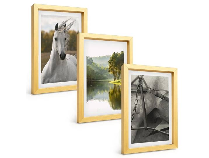 BILDER SET 3er Set - 20x30 cm Goldrahmen - Natur des Flusses White Horses