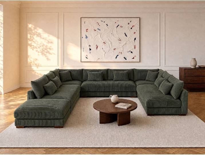 Große Wohnlandschaft + Hocker - Cord - Grün - SPERONE von Pascal Morabito