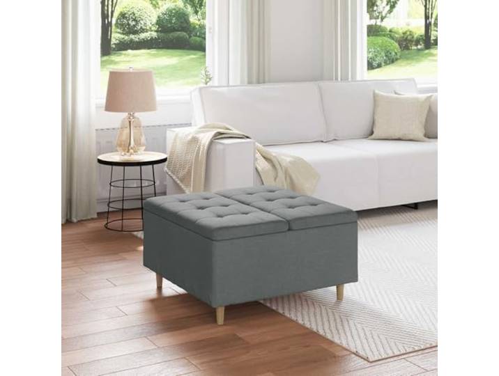 KFPOERTFGD Sitzhocker mit Stauraum Dunkelgrau 80 x 80 x 45 cm Stoff - Klappbare Sitzbank mit gepolstertem Deckel als Fußablage