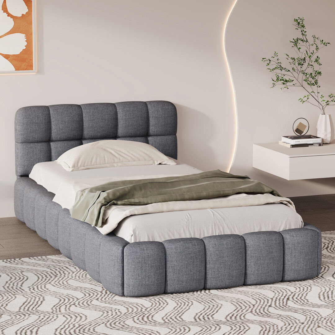 Brayden Studio Upholstered Bed Frame With Headboard Grey Single (3')