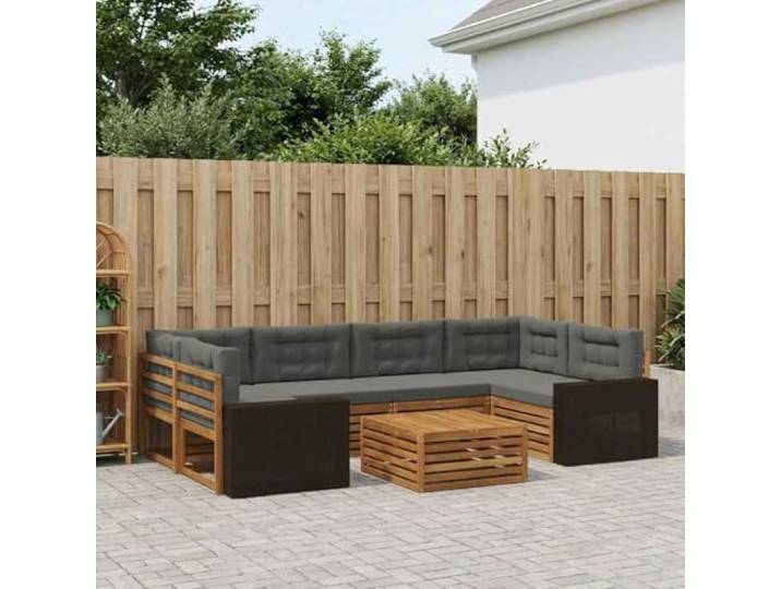 HFMDRMU 7-teiliges Outdoor-Möbelset aus massivem Akazienholz, Natur und Anthrazit, modulares Sofa-Set mit klaren Linien und lackierter Oberfläche für langlebigen Komfort auf Terrasse