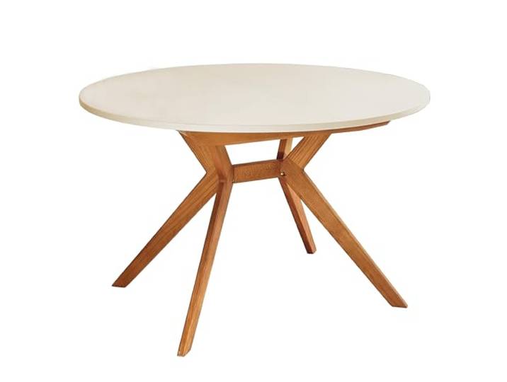 RAGABA, Biju, Runder Esstisch, 110 cm, Esstich für 6 Personen, Massives Eschenholz und MDF-Platte, Platzsparend, Erweiterbarer, Kreideweiß, Eichenbeize
