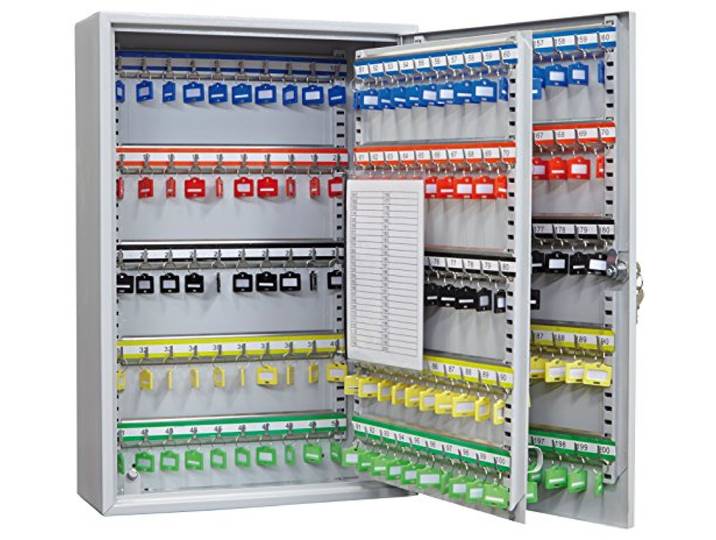 ARREGUI PL200 Schlüsselschrank Schlüsselkasten aus Stahl mit 200 verstellbaren und nummerierten Haken Schlüsselbox inkl. 200 Beschriftbare Schlüsselanhänger und Schlüsselliste 55x38x14cm Grau
