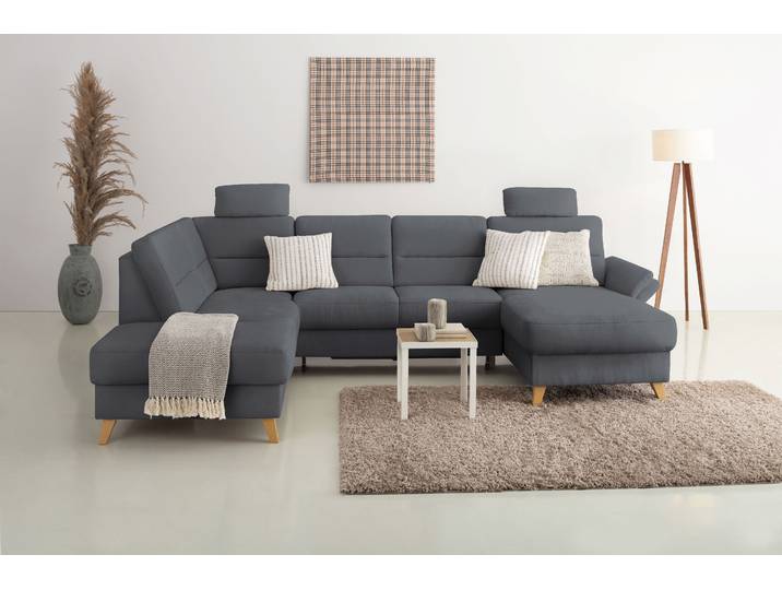 Wohnlandschaft GOODPRODUCT Westerland U-Form , grau, B:303cm H:90cm T:213cm, 100% Polyester, Sofas, Wohnlandschaft, Federkern, wahlweise Schlaffunktion, Stauraum und Armlehn-Verstellung