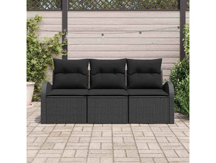 HOT SALE* Ensemble de canapé de jardin avec coussin 3 pcs - SHIELD - Canapés d'extérieur - Noir Poly rotin - 5073623