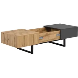 Verschieblicher Couchtisch 155x55x40 in Natur mit Stauraum und modernem Design – Flexibel, mit Ablagefächern, einfache Montage