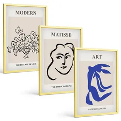 BILDER SET 3er Set - 40x60 cm Goldrahmen - Abstrakte minimalistische Poster