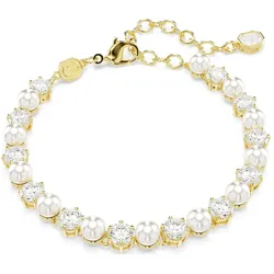Swarovski  Matrix Tennis Armband Kristallperle, Rundschliff, Weiß, Goldlegierungsschicht