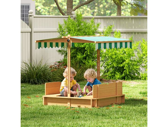 Outsunny Bac à Sable Enfant avec Auvent Ajustable et Bancs