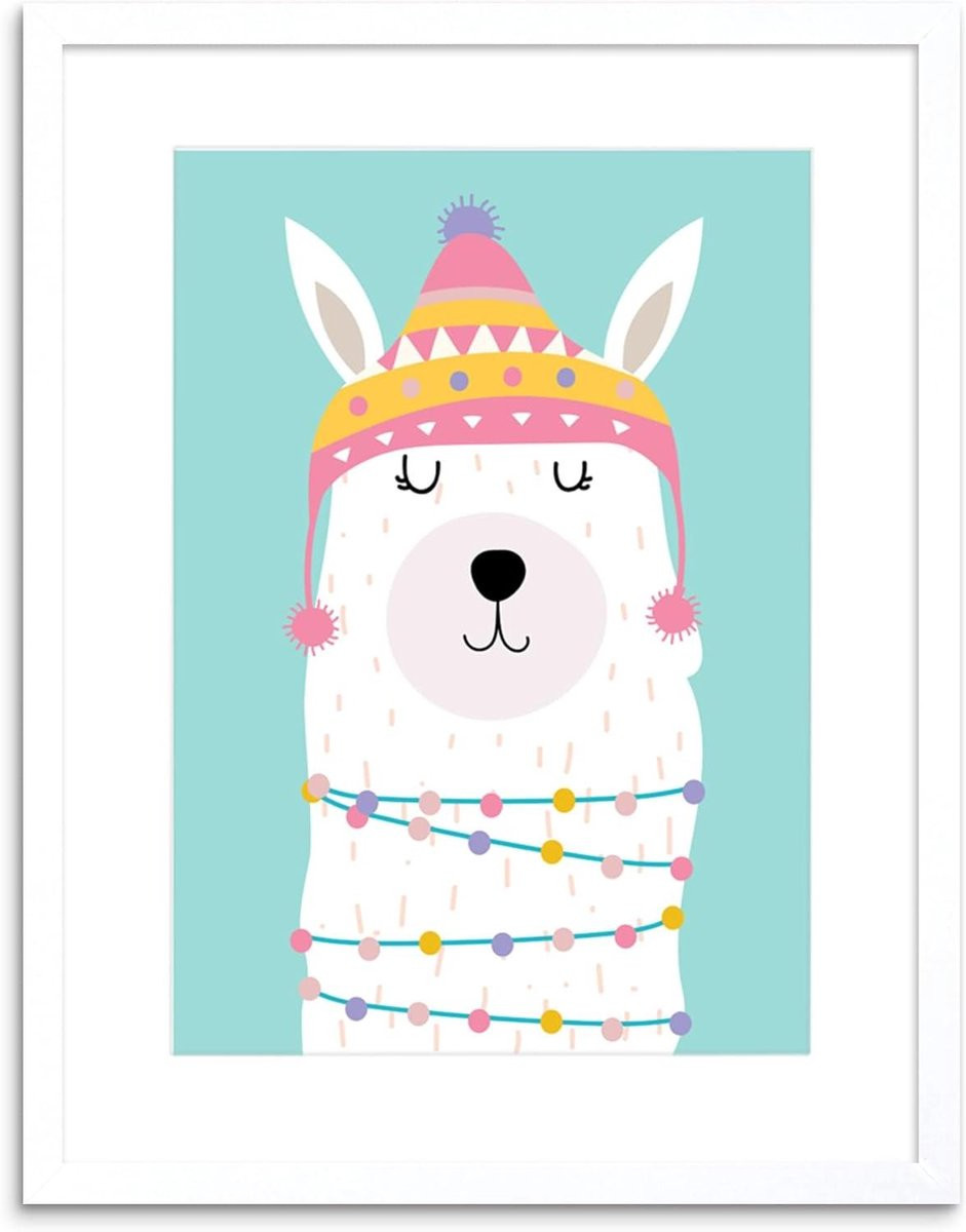 Kunstdruk Llama Poster Wanddecoratie Wit - 23 x 18 cm