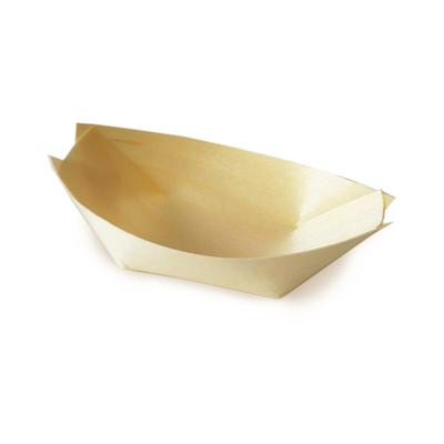 VEPATIM 100 Einweg Fingerfood-Schale aus Holz schiffchenförmig 8 x 5,5 cm