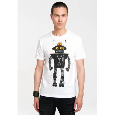 T-Shirt LOGOSHIRT "Roboter Logoshirt Logo", Herren, Gr. S, weiß, 100% Baumwolle, bedruckt, normal, Rundhals, Shirts T-Shirt, mit Roboter-Print