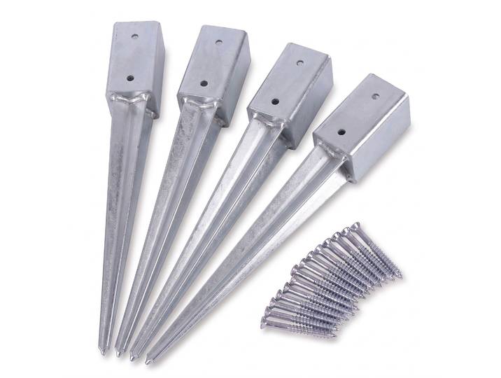 Relaxdays Manchons À Enfoncer\, Lot De 4\, 750 Mm\, Pour Poteaux Carrés 60 X 60 Mm\, Acier Inoxydable\, Argent