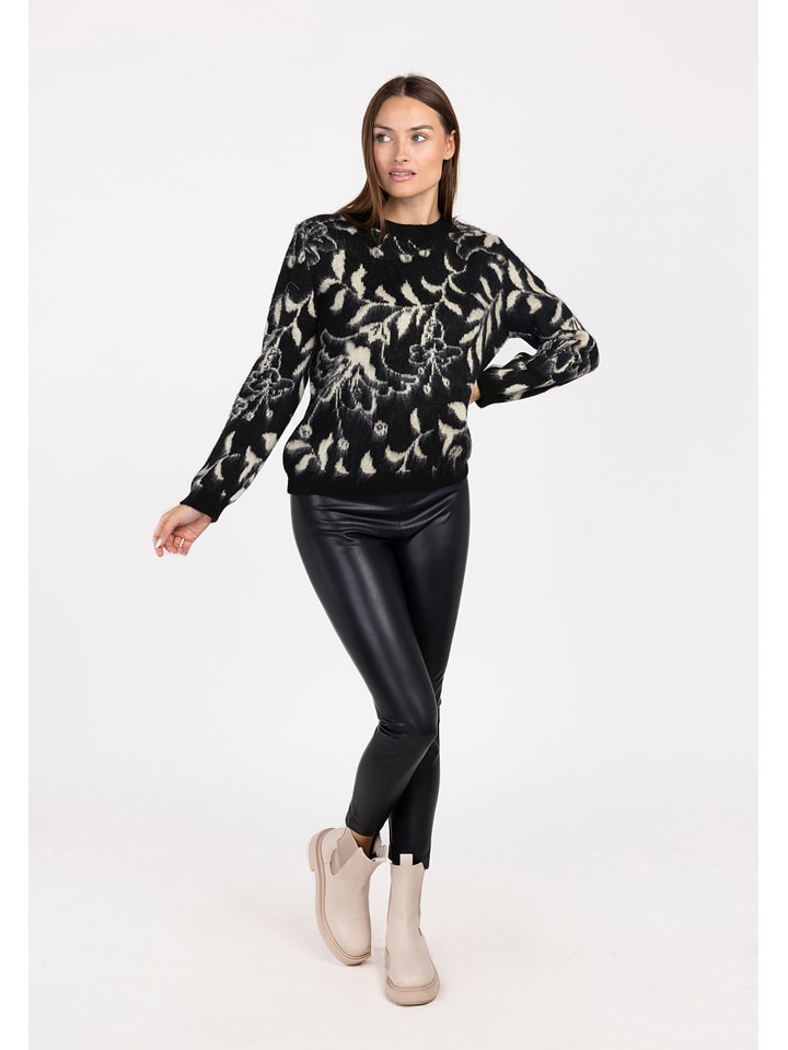 KEY LARGO Pullover "Plant" in Creme/ Schwarz - S