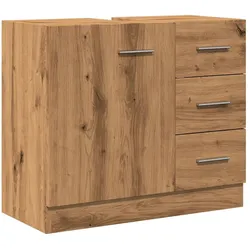 Helloshop26 - Moderner Spülenunterschrank mit Stauraum 63 x 30 x 54 cm klare Linien Oberfläche in Eichenoptik handgefertigt 02_0051187