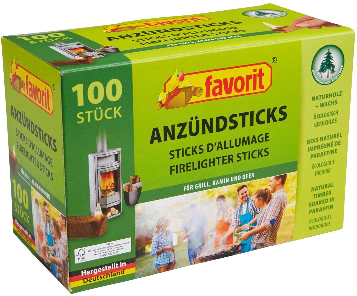 Favorit Anzündsticks Naturholz und Wachs 100 Stück
