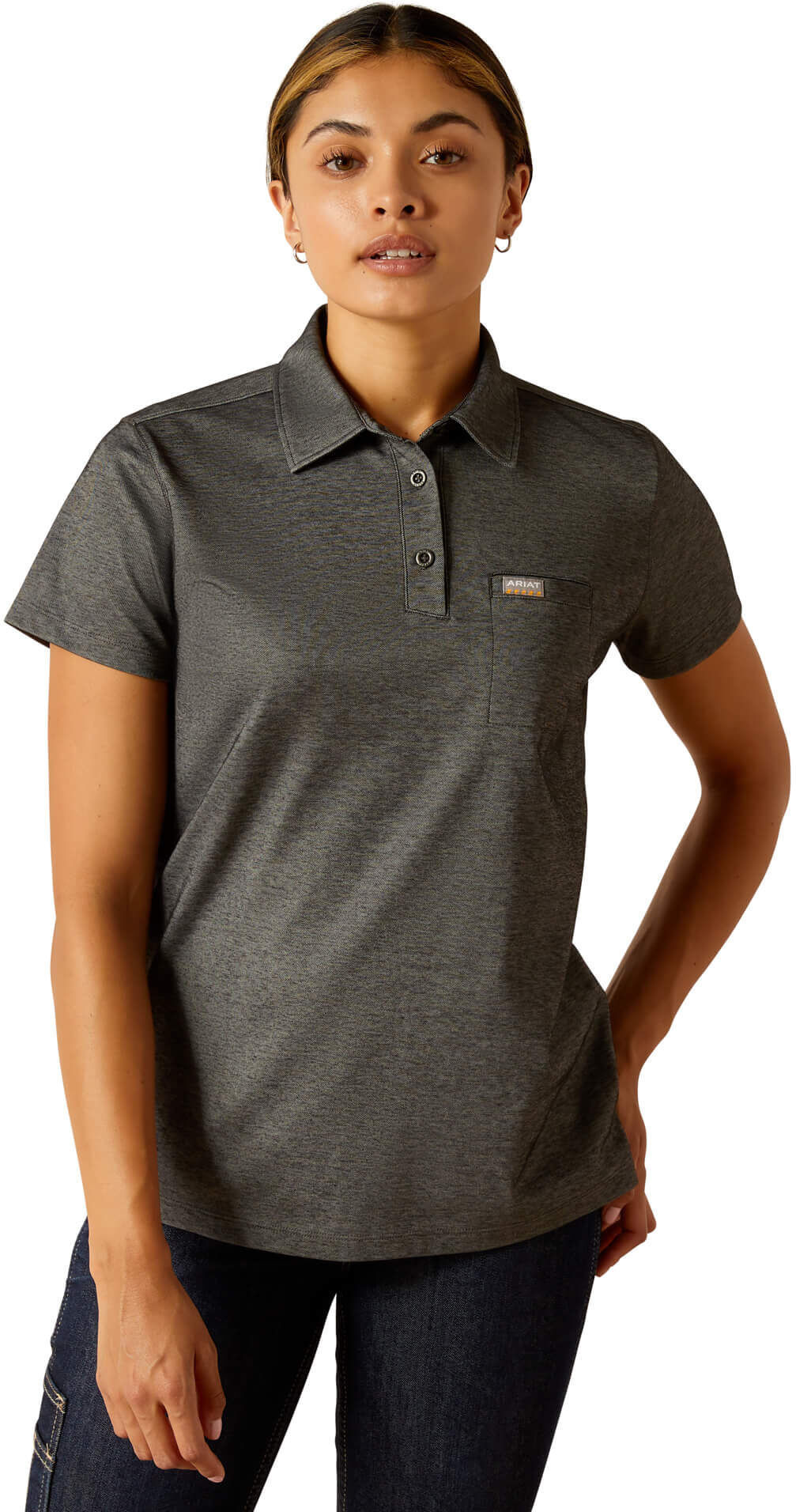 Women's Rebar Foreman Polo Shirt in Charcoal Heather, Size: Small by Ariat