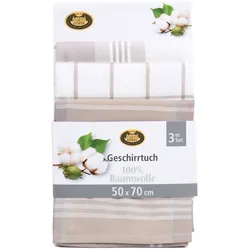 Gözze Geschirrtuch mit Aufhängeschlaufe schlamm 50x70 cm, 3er-Pack (2xKaro, 1xStreifen)