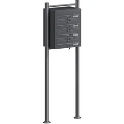 Wiltec, Briefkasten Zubehör, 4er Briefkastenanlage Anthrazit 270x513x1500mm Standbriefkasten Post