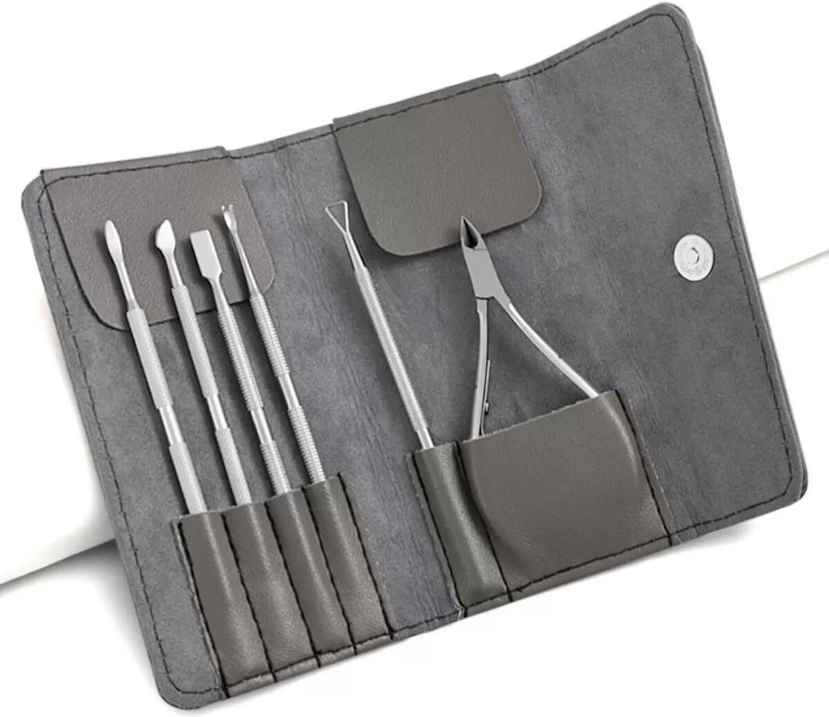 INF 6-teiliges Nagelknipser-Set aus Edelstahl – Silbernes Maniküre-Pediküre-Set mit schwarzem Lederetui