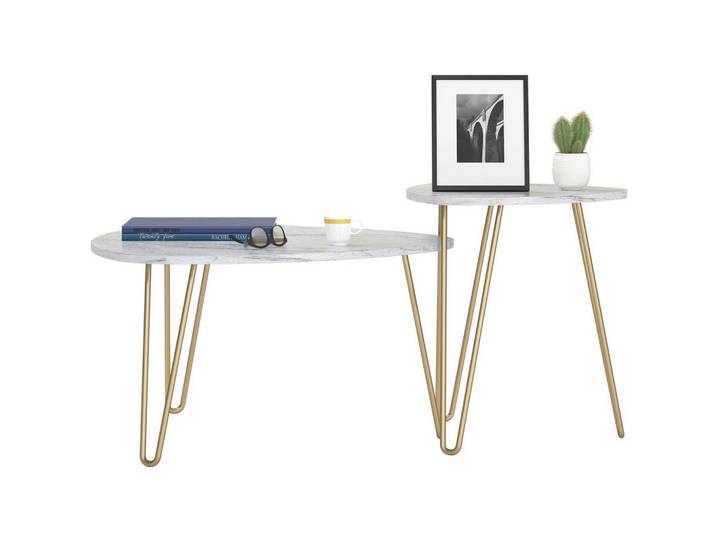 Mid.you Beistelltisch Athena, Weiß, Metall, Kunststoff, oval, Haarnadel, 82x57x82 cm, Wohnzimmer, Wohnzimmertische, Beistelltische, Beistelltische Metall