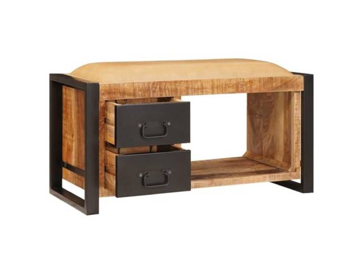 Sitzbank mit Stauraum Braun 80 x 35 x 40 cm Massivholz Mango Industriedesign, verstecktes Fach, Flur und Wohnzimmer, trocken abwischen, langlebige Materialien