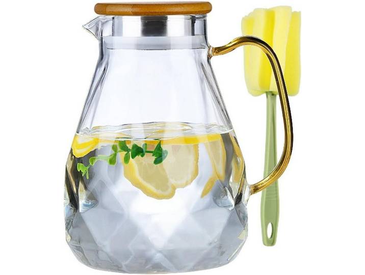FELIXLEO Karaffe Karaffe aus Borosilikatglas mit Deckel und Ausgießer-2L Glass Jug, (3-tlg)