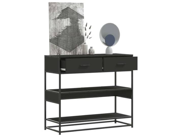 HEFZGDB Konsolentisch Schwarz 90x35x80 cm Holzwerkstoff mit Metallgestell, Stauraum Schubladen Ablagen für Wohnzimmer Flur