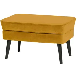 Hocker Rocco aus Samt, modern gepolstert, gelb ocker, rechteckig, stabiles Buchenholzgestell