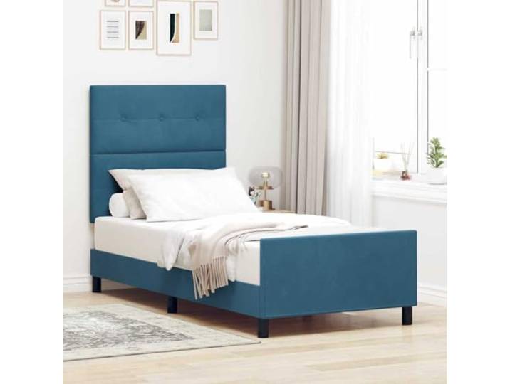 WDGJJFECNMUEHI Samt Kiefer Luxus modern Schlafzimmer 100 x 200 cm Blau Boxspringbett mit verstellbarem Kopfteil Dunkelblau Samt 100x200 cm Luxus Bettgestell mit Lattenrost Massivholz Kiefer