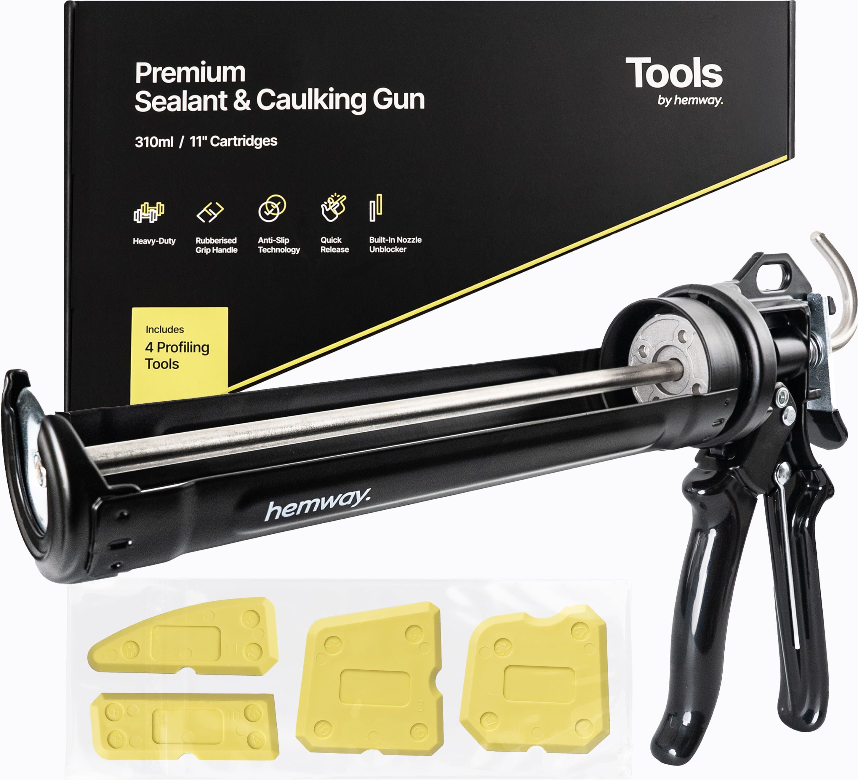 Hemway Premium Sealant Caulking Gun & Profiling Tool 4 Piece Kit   For 310ml / 11" Cartridges