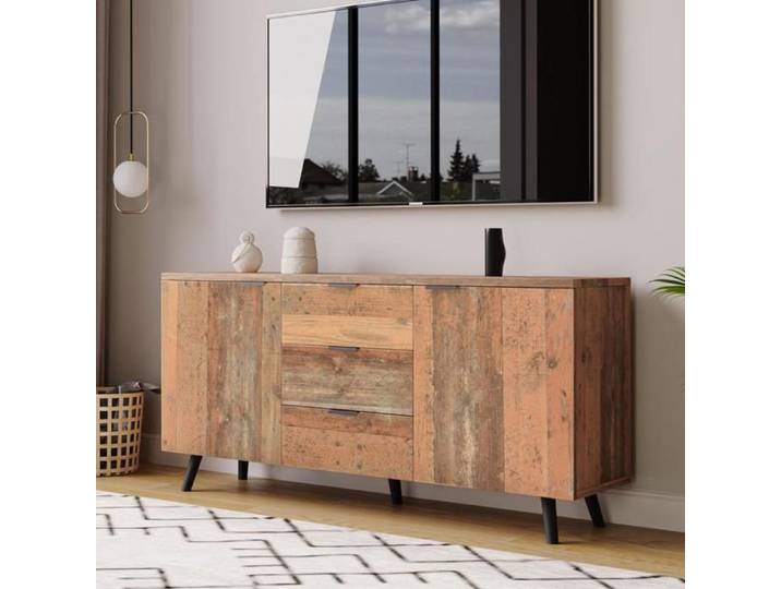 Buffet Meuble TV avec étagères réglables commode verticale rangement tiroirs Marron