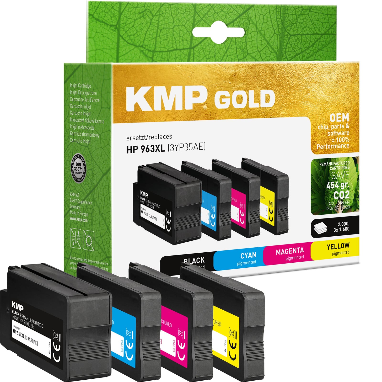 KMP GOLD Multipack Remanufactured Inktcartridges voor HP 963XL 3YP35AE C/M/Y/B