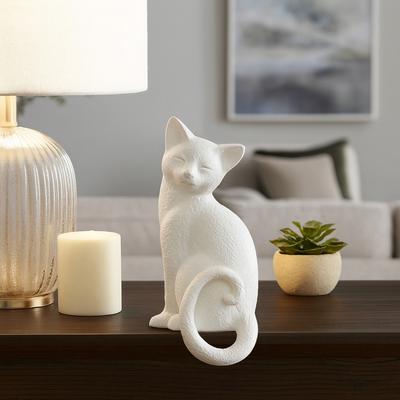 Sagebrook Home Resin Hanging Tail Kitty Decorative Figurine - White