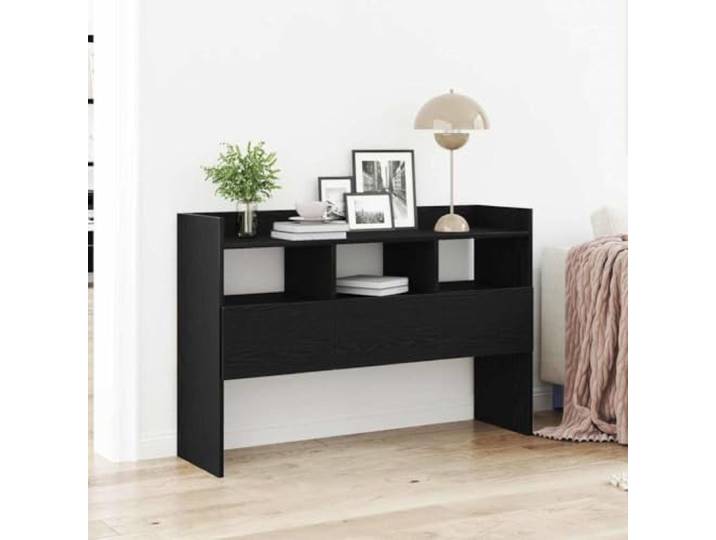 HEFZGDB Modernes Sideboard aus Holzwerkstoff mit Stauraum: Schlichtes Sideboard für Multimedia-Geräte und Bücher in Schwarz-Eiche-Optik mit offenen Fächern und DREI Schubladen,