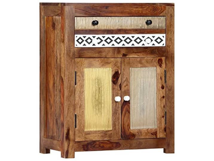 GHVBNMF Beistellschrank 60x30x75 cm Massivholz Akazie Sideboard Elegantes Sideboard aus massivem Akazienholz mit dekorativem Rautenmuster für Wohnzimmer und Flur. Reichlich Stauraum.