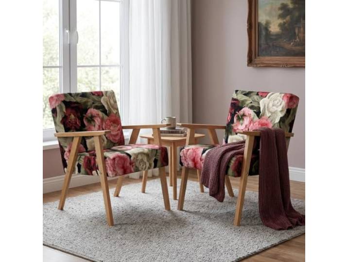 Family Meble 2er-Set Sessel Soler Flowers – 2 Retro-Sessel im Vintage-Stil mit Stoff-Bezug – Rosa · 1