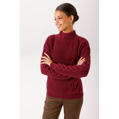 Strickpullover ANISTON CASUAL, Damen, Gr. 46, rot (dunkelrot), Grobstrick, Obermaterial: 90% Polyester, 10% Polyacryl, Zopfmuster, unifarben, oversize hüftlang, Strickbund, Pullover Strickpullover, mit Zopfmustern verziert - NEUE KOLLEKTION