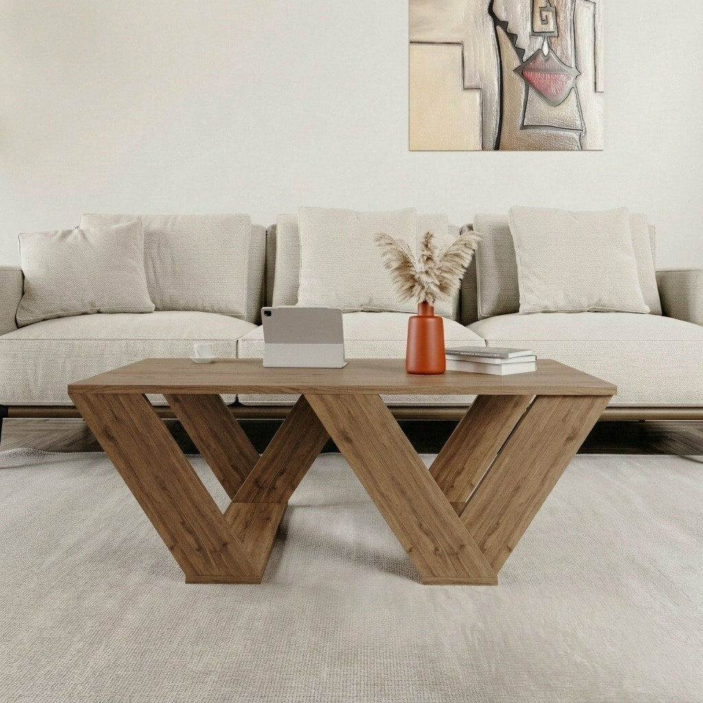 Hashtag Home Aiysha Cross Legs Coffee Table Dark Oak Effect 40cm H X 110cm W X 60cm D