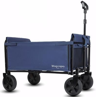 CARMORICO All-in-One Convertible Folding Utility Trolley with 4 Wheels, Bench Seat & Dog Leash