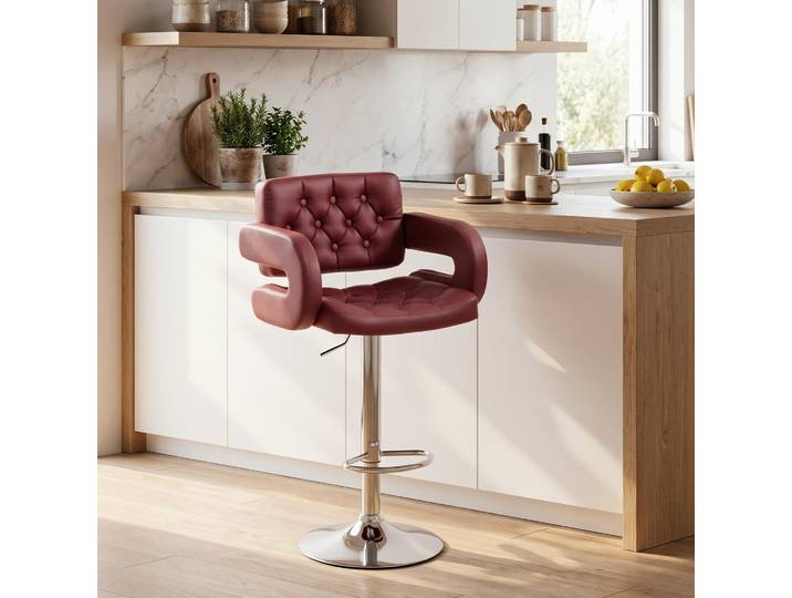 HOMCOM Tabouret Bar Réglable Simili-Cuir Rouge avec Dossier