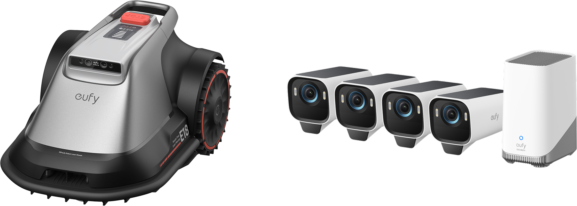 eufy Robot tondeuse E18 + Kit de 4 caméras eufyCam S3 Pro
