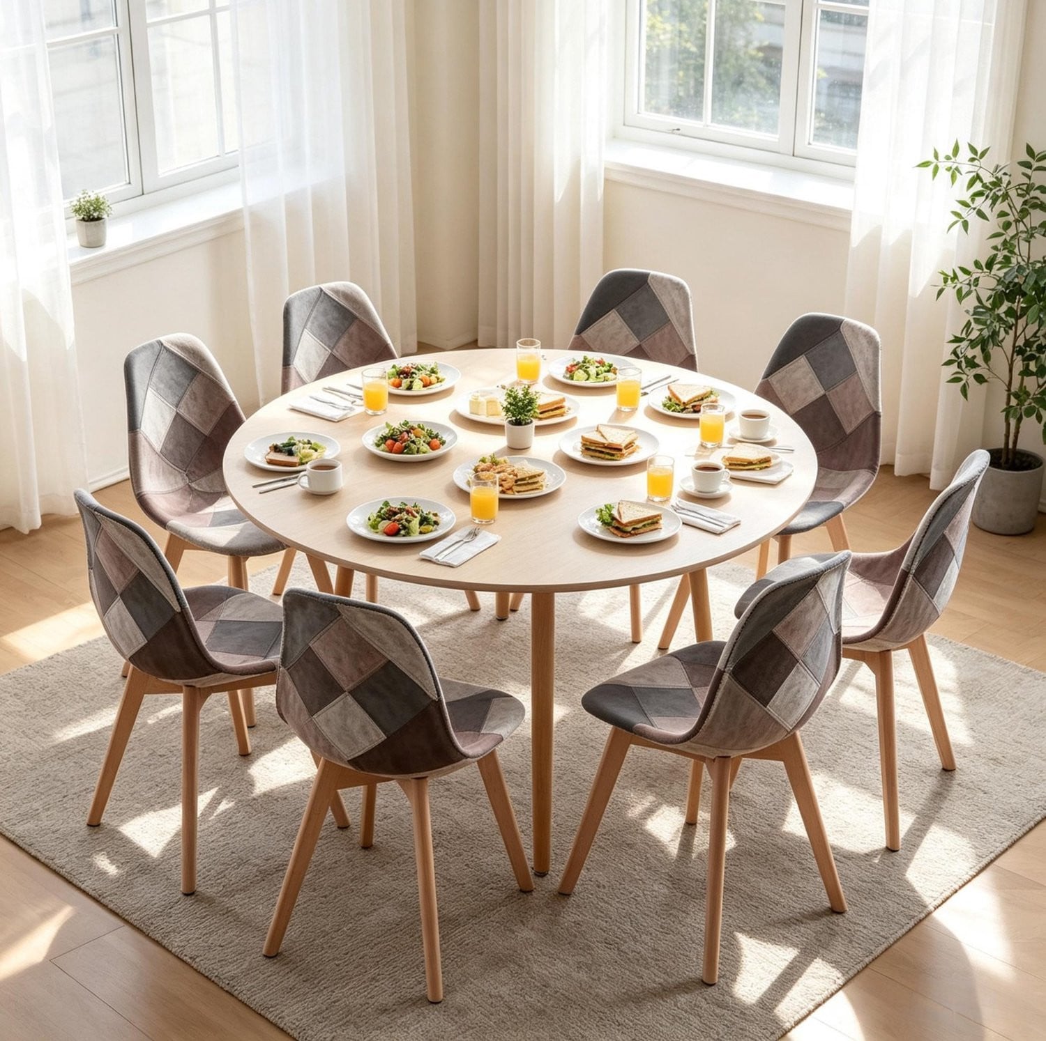 MODFU Eetkamerstoel Set van 8 Patchwork Modern Multicolor Stof