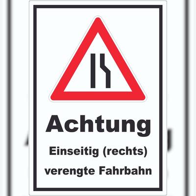 HB-Druck Aufkleber Achtung Verengte Fahrbahn rechts A1 (594x841mm)