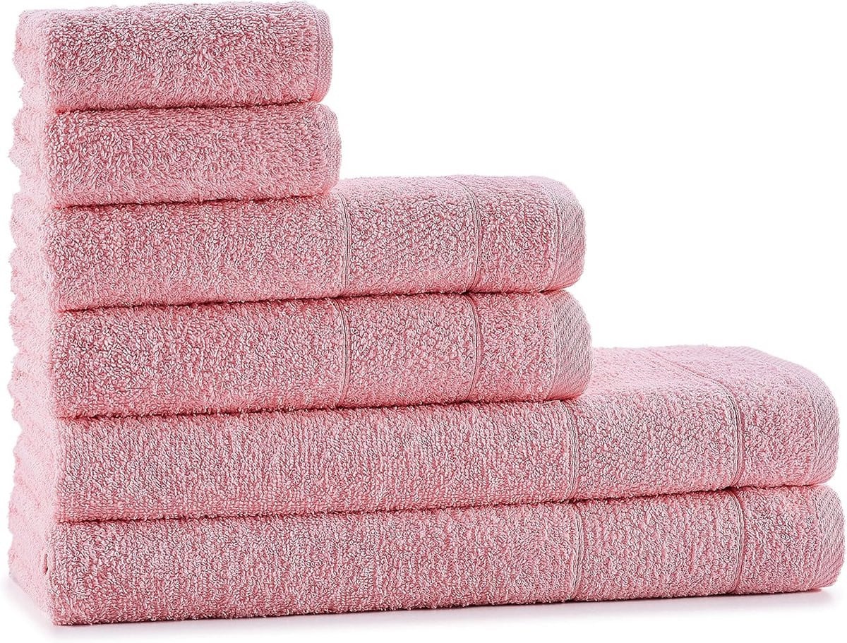 Luxe 6-delige Handdoekenset van Badstof Katoen - Roze