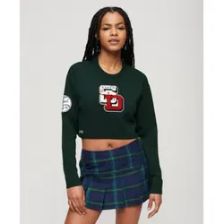 Superdry für Damen. W6110537A Varsity-Pullover mit Rundhalsausschnitt kurz grün grün (XL), Lässig, Bio-Baumwolle, Nachhaltig