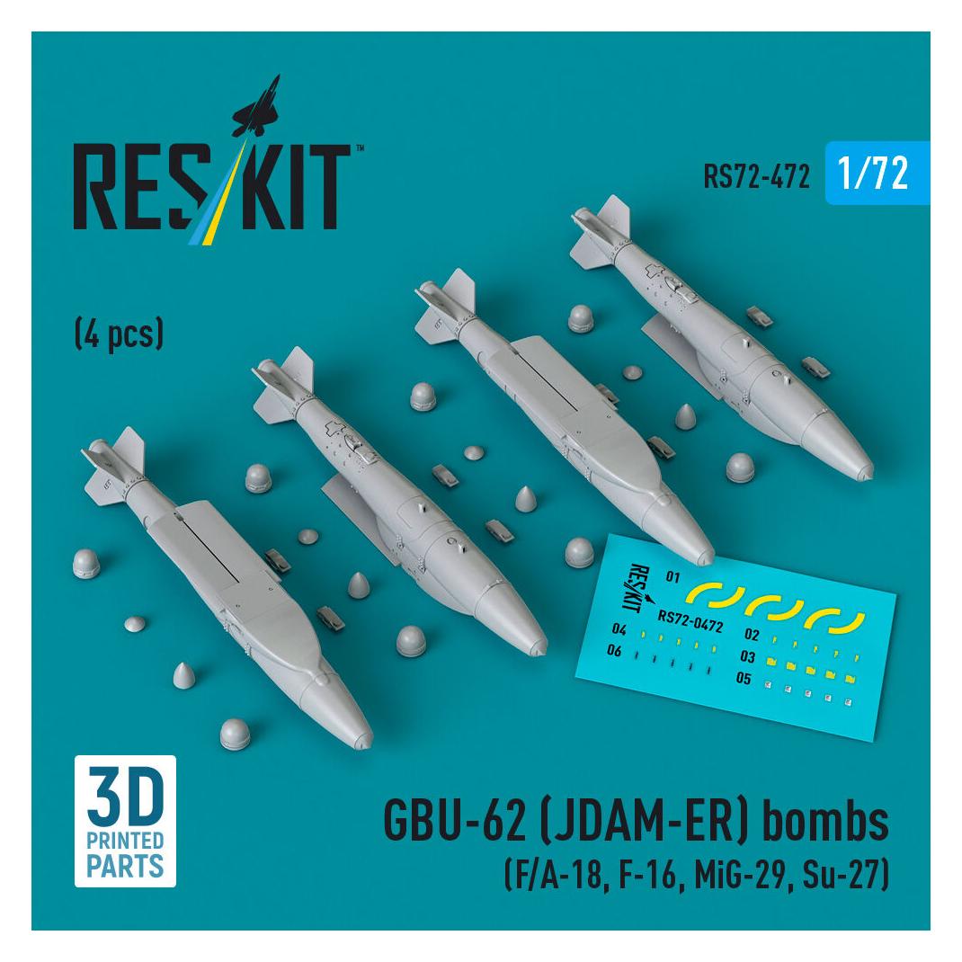 ResKit GBU-62 (JDAM-ER) bombs (4 pcs) (F/A-18, F-16, MiG-29, Su-27) (3D Printed) (RS72-0472)