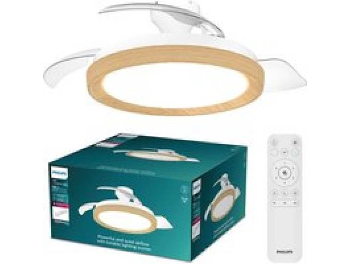 Ventilateur de plafond - Philips - Bliss - Pales rétractables - Diamètre 106 cm -Bois - LED intégrée + télécommande
