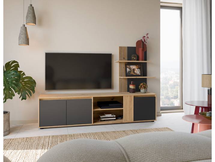 Wohnkombination Diaca 2-teilig Spanplatte, beschichtet Grau/Anthrazit 203 x 134 x 40cm