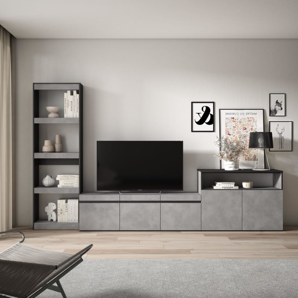 Skraut home Muebles de salón para tv efecto madera cemento 310x35x186cm